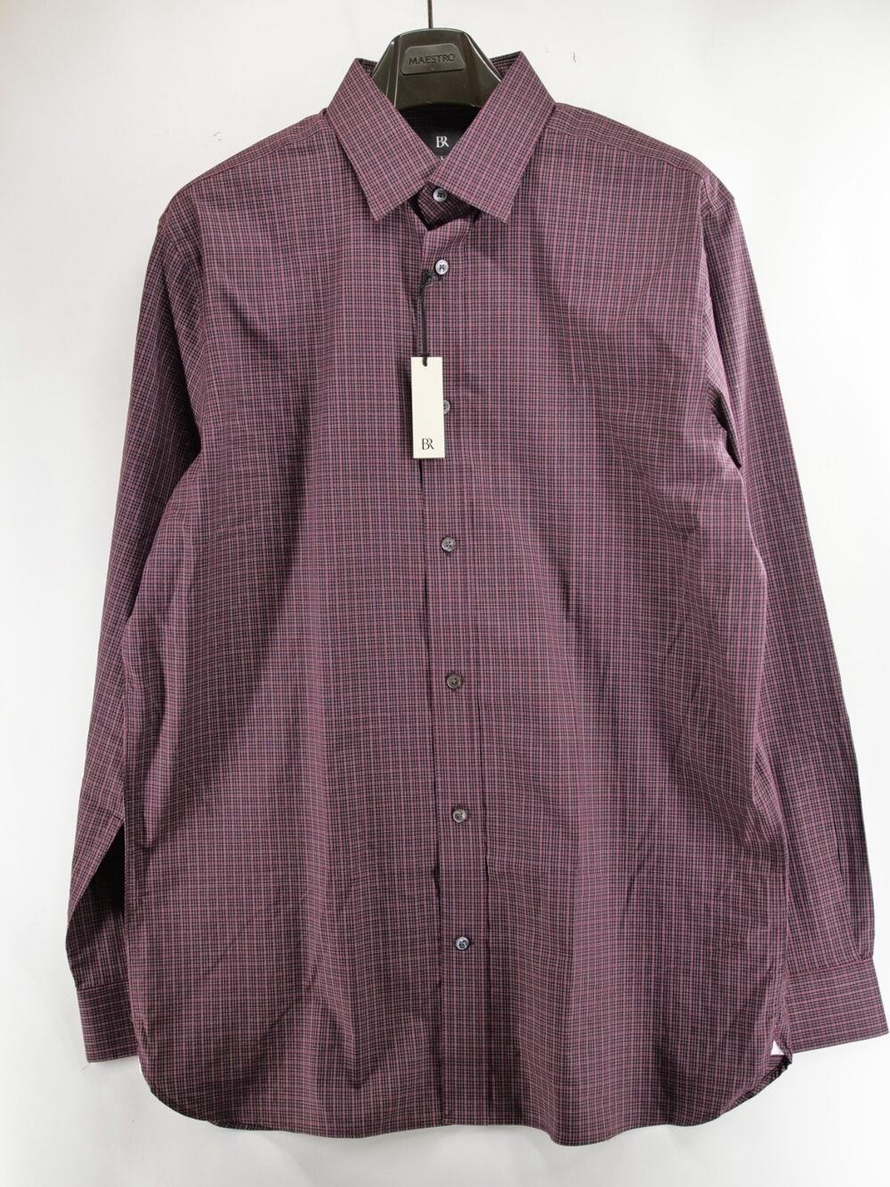 Banana Republic NWT Shirt Mens L Tall Large Standard Fit Burgundy Check Dress